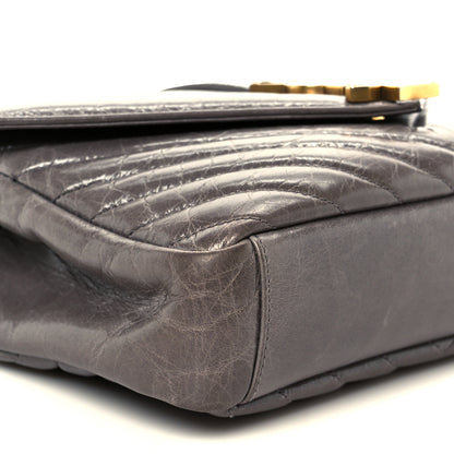 Saint Laurent Waxed Calfskin Matelasse Chevron Medium Monogram College Bag Fog Gray 9 of 10