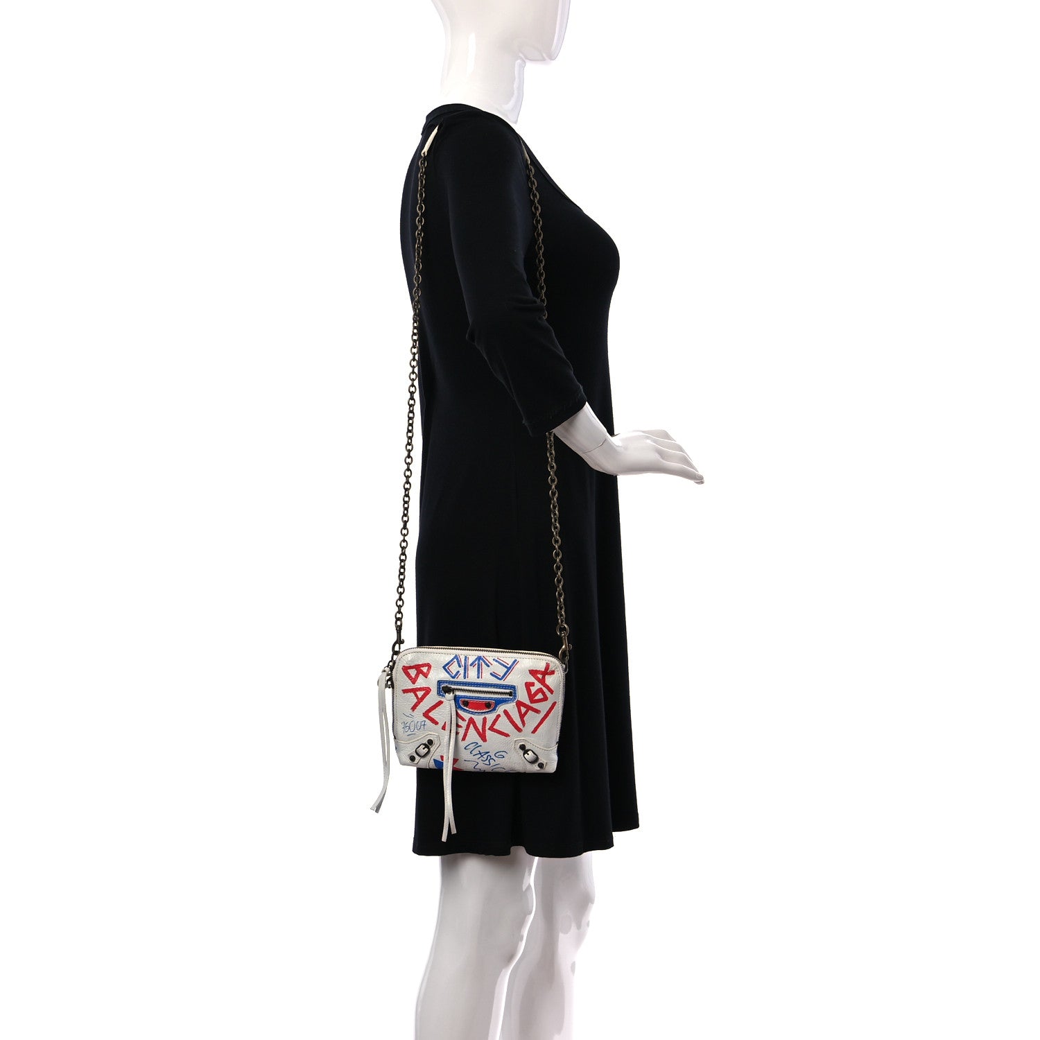 Balenciaga Agneau Graffiti All Over Classic Hardware Reporter XS White Bleu Rouge 2 of 10