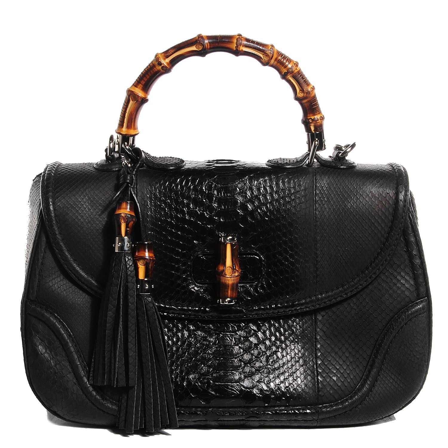 Gucci Python Large New Bamboo Top Handle Bag Black 1 of 9
