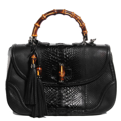 Gucci Python Large New Bamboo Top Handle Bag Black 1 of 9