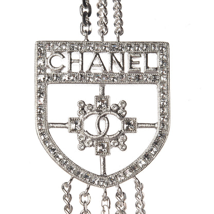 Chanel Baguette Crystal CC Shield Multi Strand Long Chain Necklace Silver 4 of 7