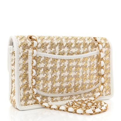 Chanel Metallic Lambskin Viscose Woven Flap Gold White 3 of 11