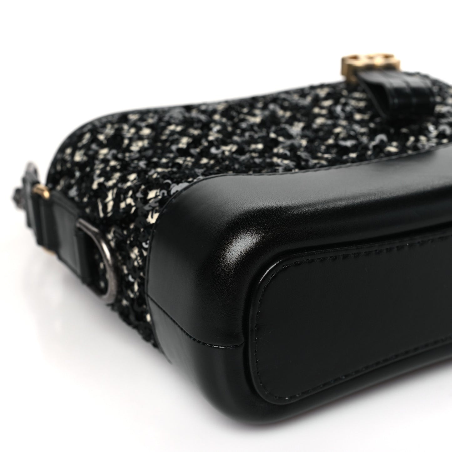 Tweed Sequin Calfskin Small Gabrielle Hobo Beige Black