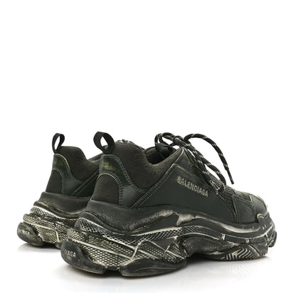 Balenciaga Fabric Mesh Faded Washed Mens Triple S Sneakers 44 Dark Green 4 of 7