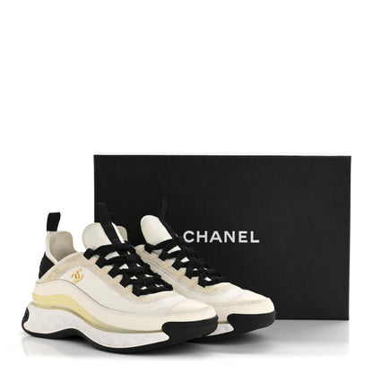 Chanel Velvet Calfskin Mixed Fibers CC Sneakers 38 Ivory Black 9 of 9