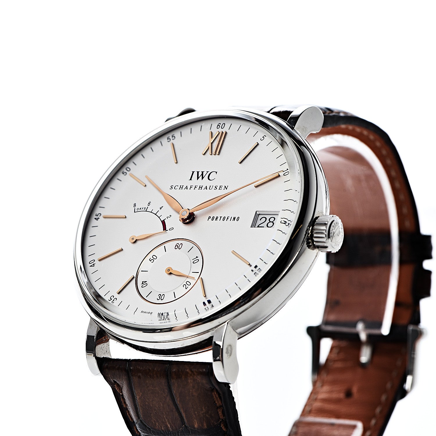IWC Stainless Steel 18K Rose Gold Alligator 45mm Portofino Manual Winding Watch IW510103 8 of 9