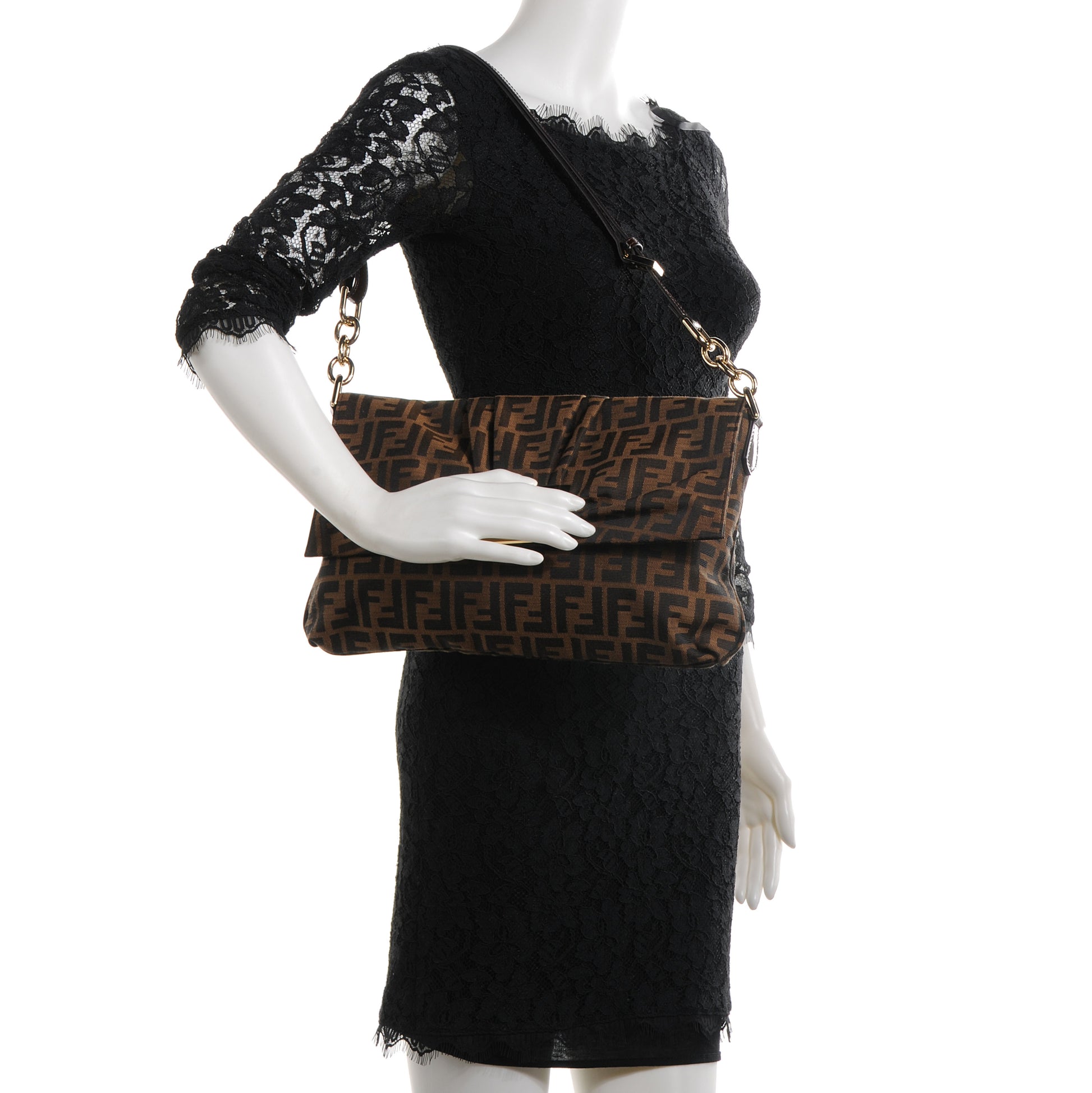 Fendi Zucca Patent Large Mia Shoulder Flap Tobacco 2 of 7