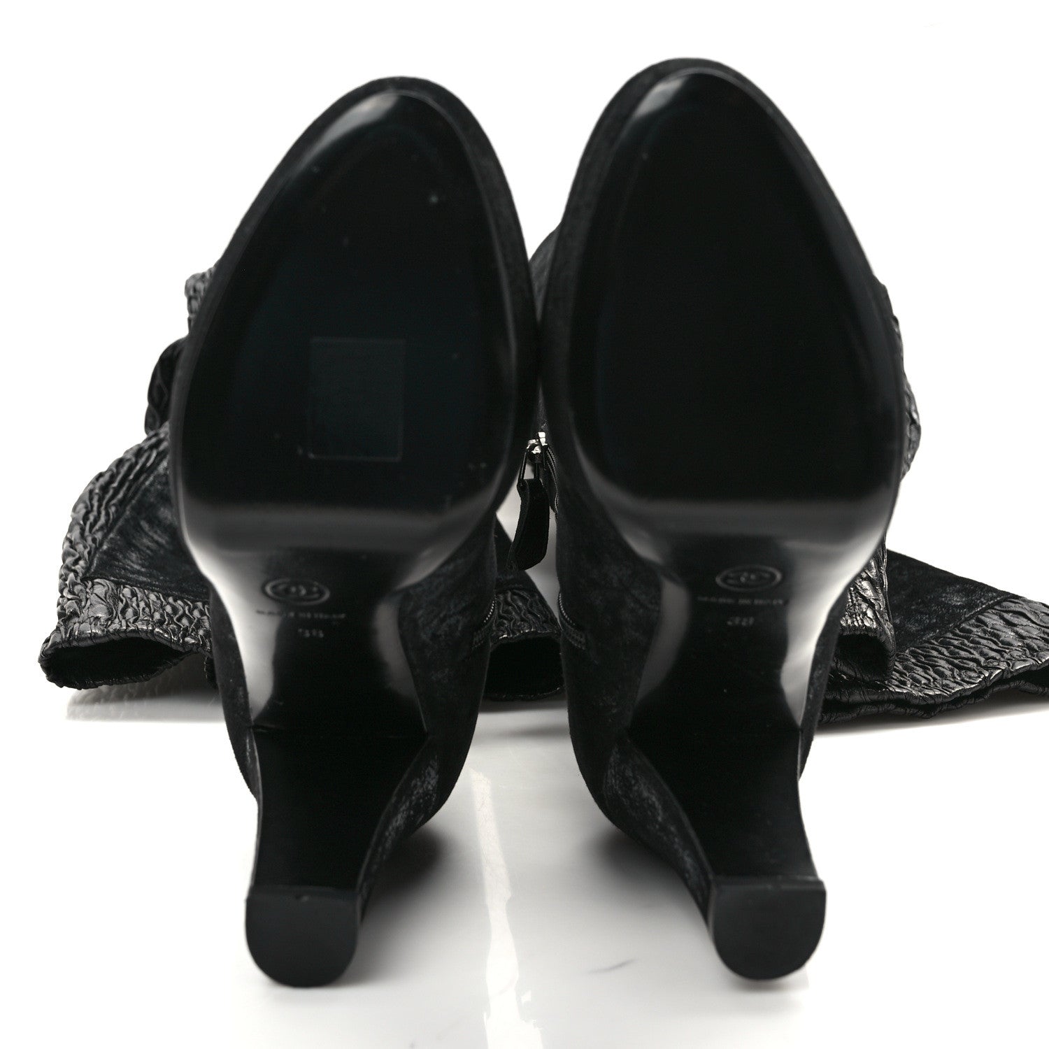 Chanel Lambskin Suede Ruched High Boots 38 Black 5 of 6