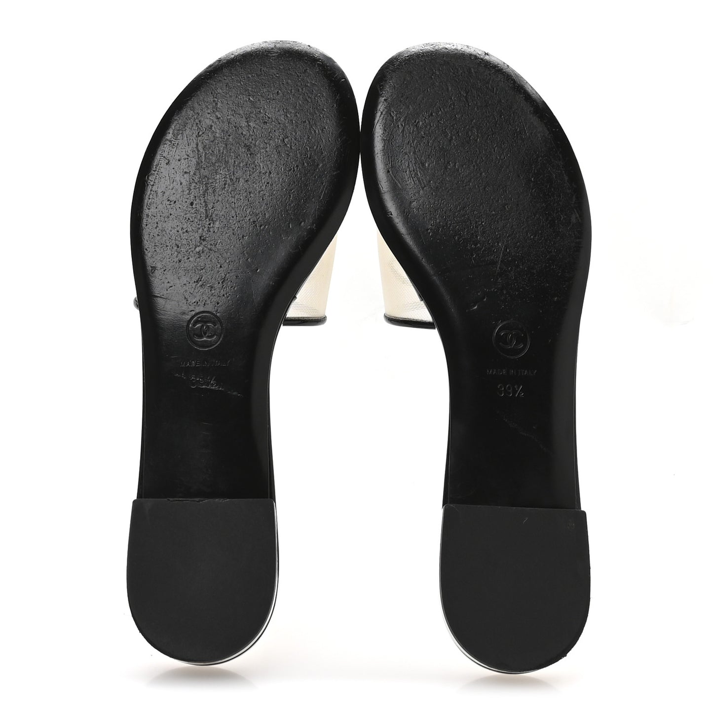 Mesh Patent Calfskin CC Sandal Mule 39.5 Beige Black