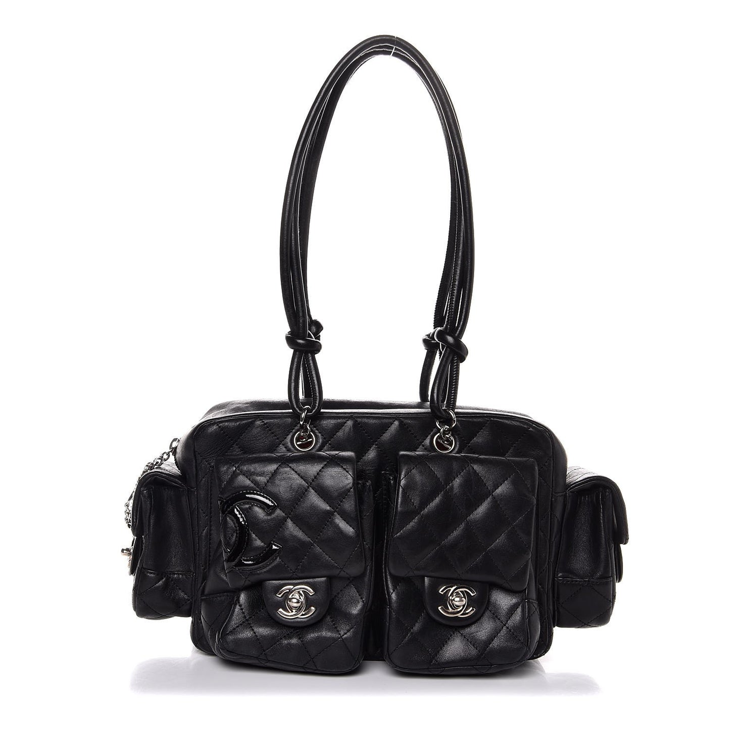 Calfskin Quilted Small Cambon Multipocket Reporter Black