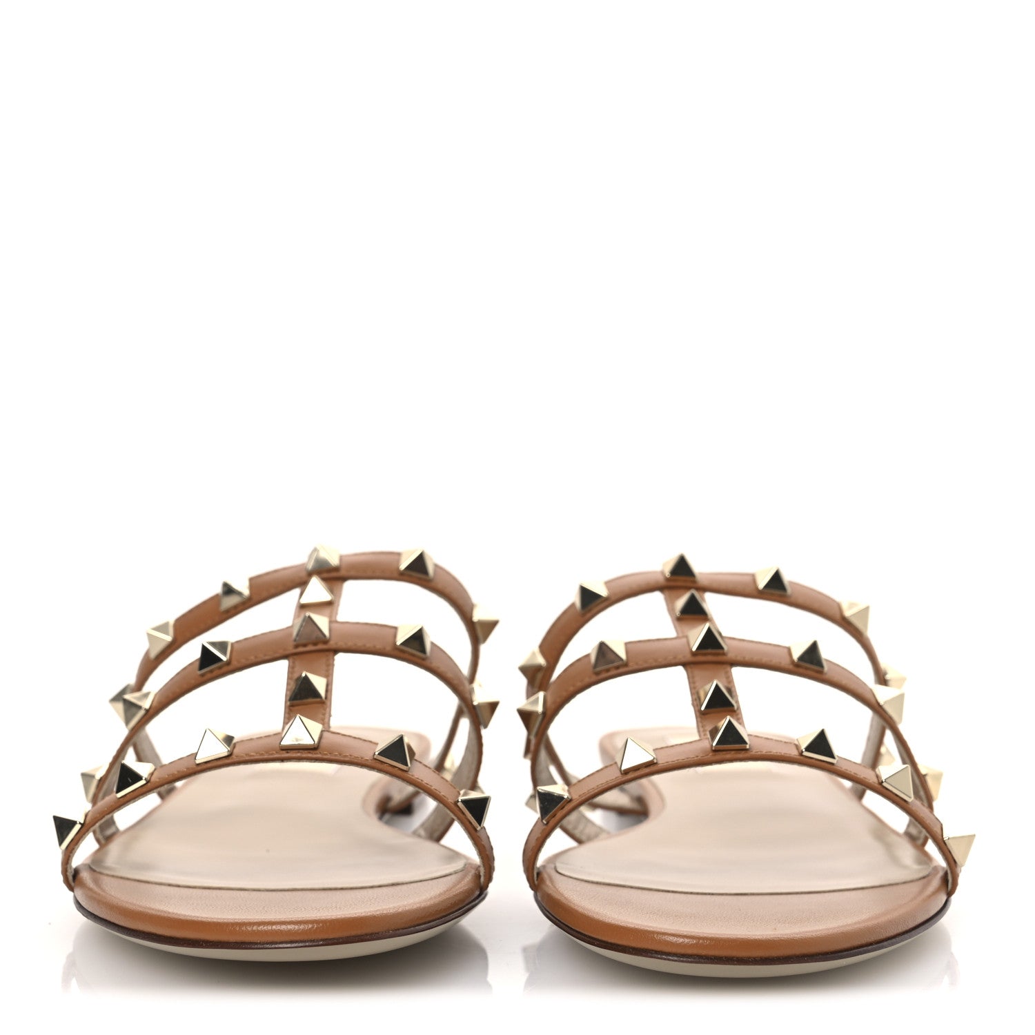 Valentino Garavani Nappa Rockstud Caged Flat Slide Sandals 38.5 Almond 3 of 11