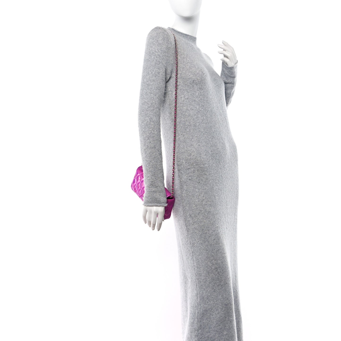 Iridescent Mirror Goatskin Quilted Clutch With Chain Pink