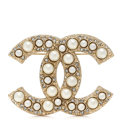Chanel Metal Crystal Graduated Pearl CC Brooch Gold 1 of 4