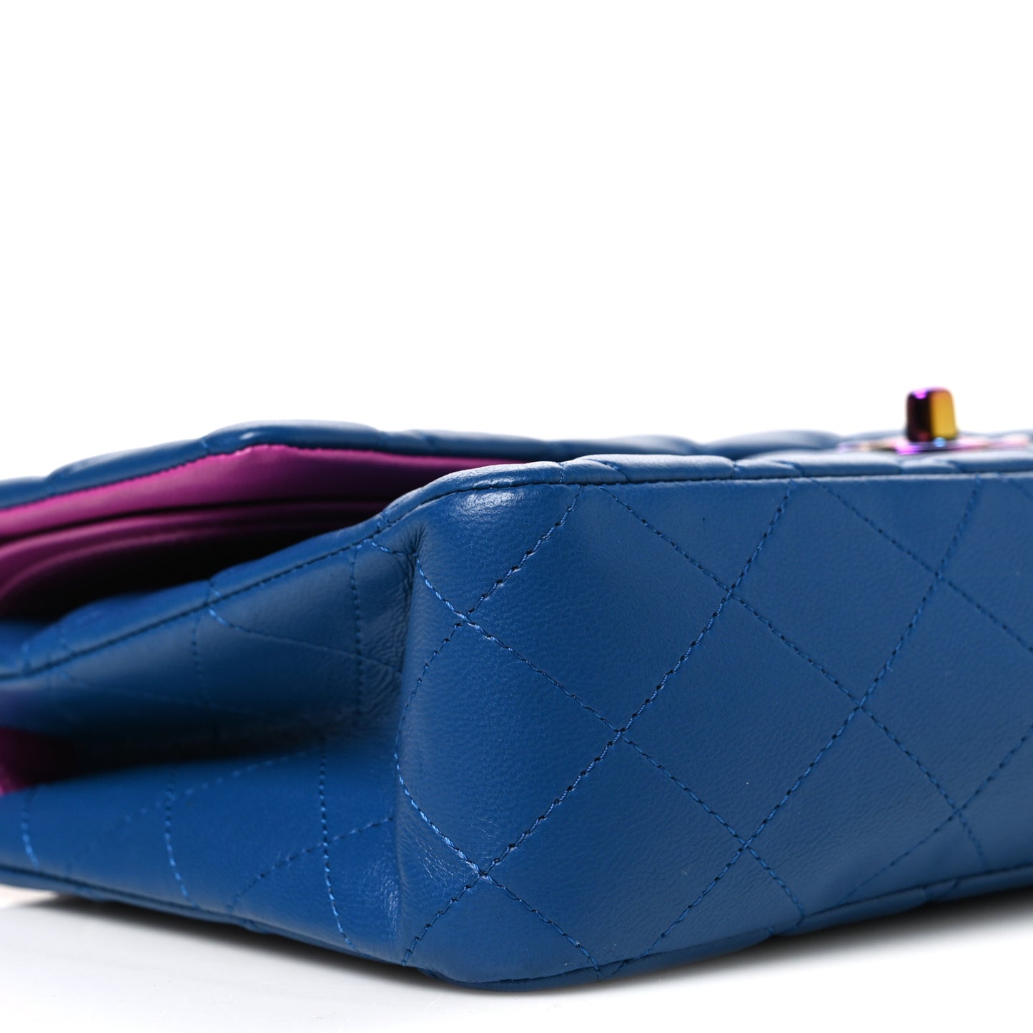 Lambskin Quilted Medium Double Flap Blue Pink