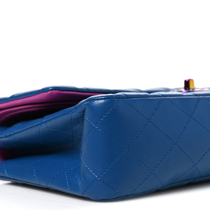 Chanel Lambskin Quilted Medium Double Flap Blue Pink 9 of 10