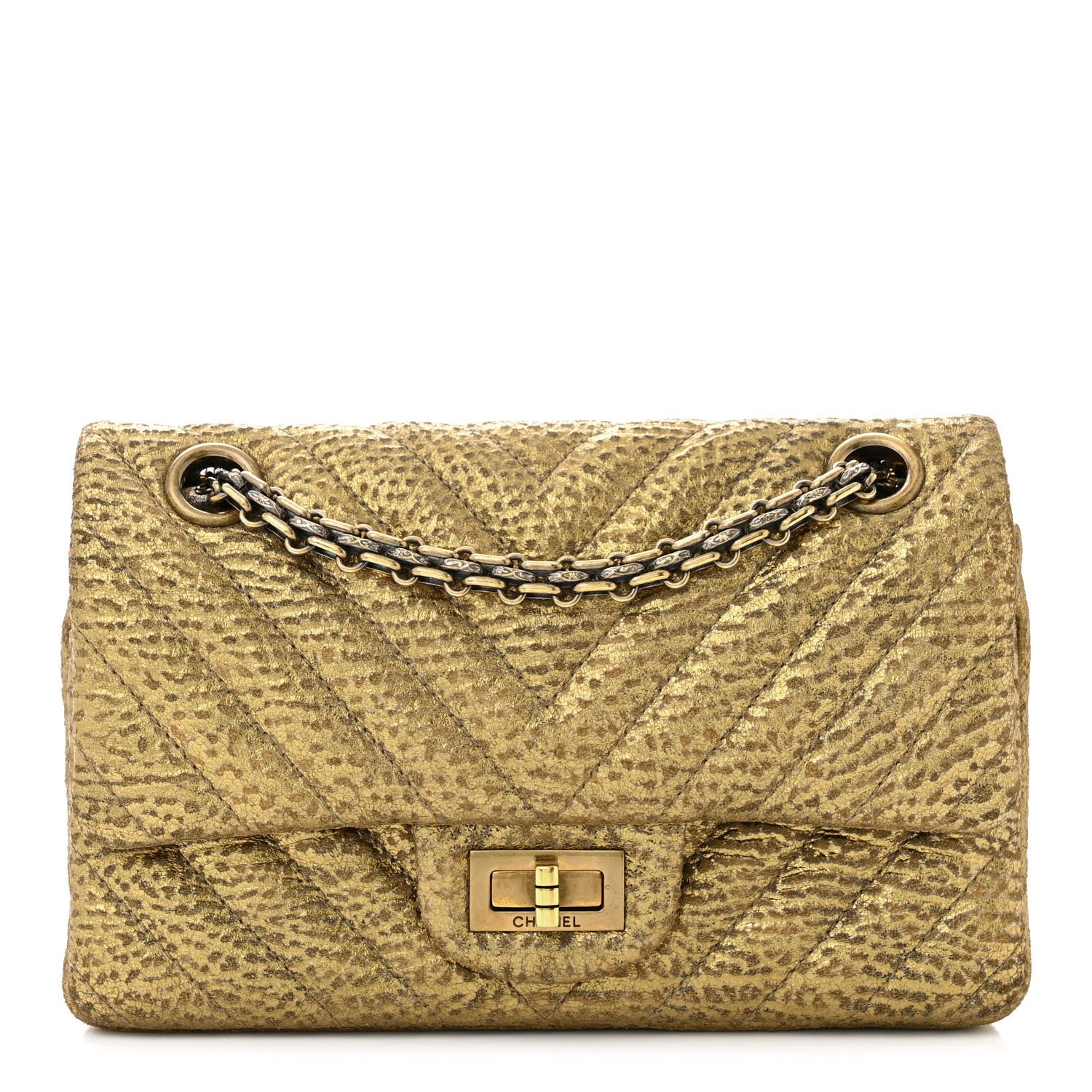 Chanel Metallic Grained Calfskin Chevron Quilted 2.55 Reissue 224 Flap Gold 1 of 11