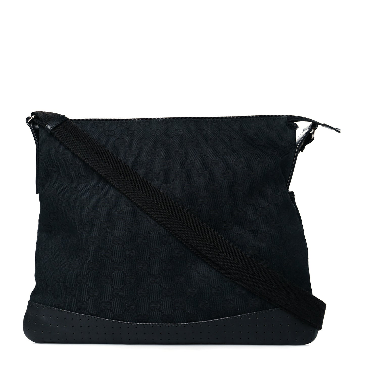 Monogram Calfskin Perforated Medium Flat Messenger Bag Black