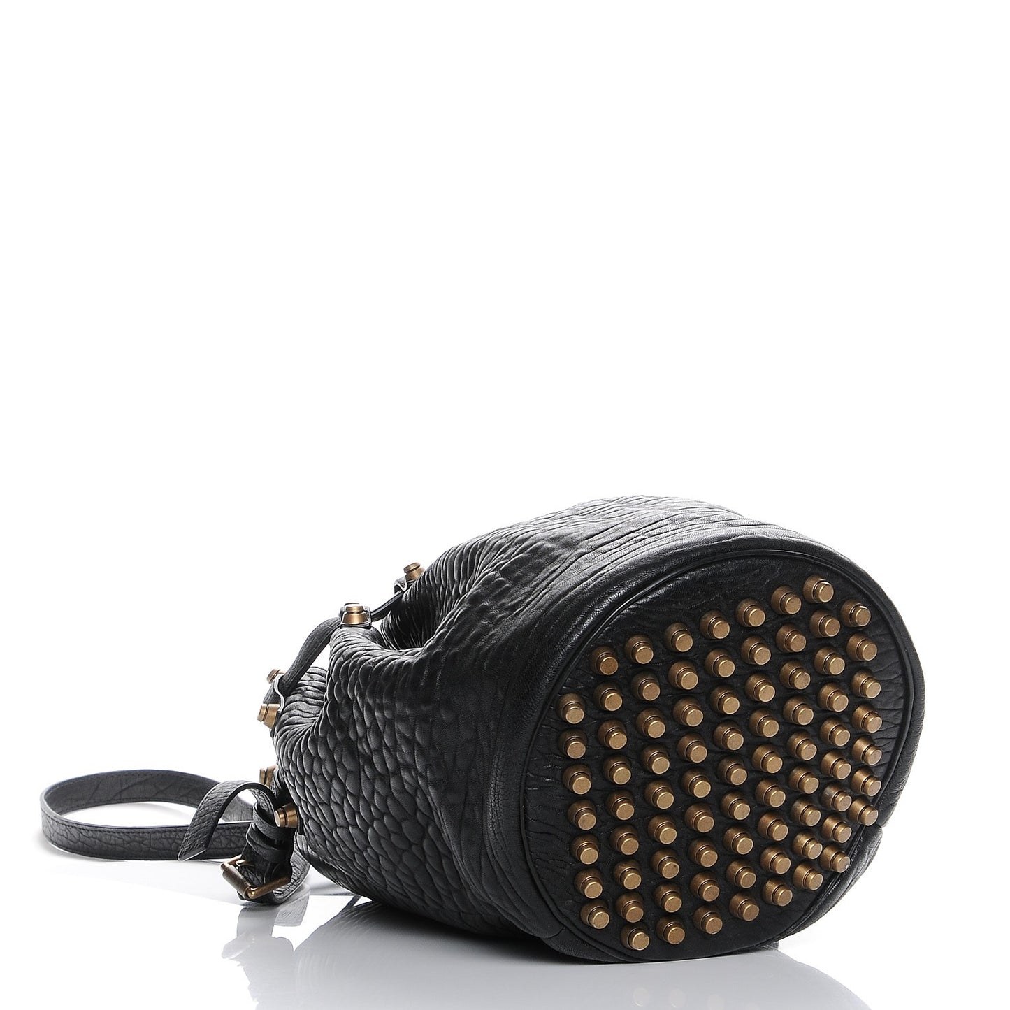 Pebbled Lambskin Diego Bucket Black Antique Brass Hardware