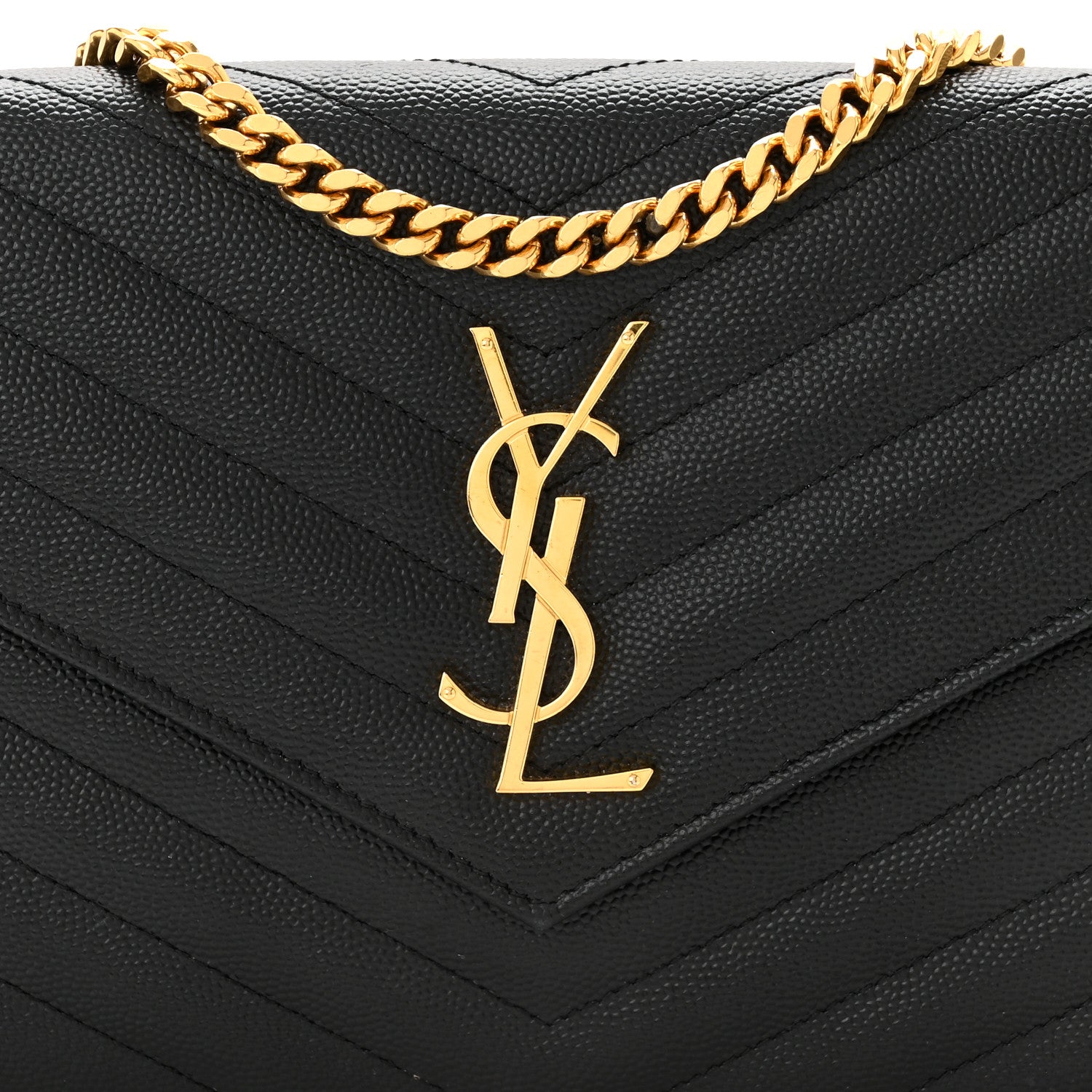 Saint Laurent Grain De Poudre Matelasse Chevron Monogram Chain Wallet Black 7 of 10