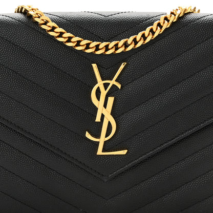 Saint Laurent Grain De Poudre Matelasse Chevron Monogram Chain Wallet Black 7 of 10