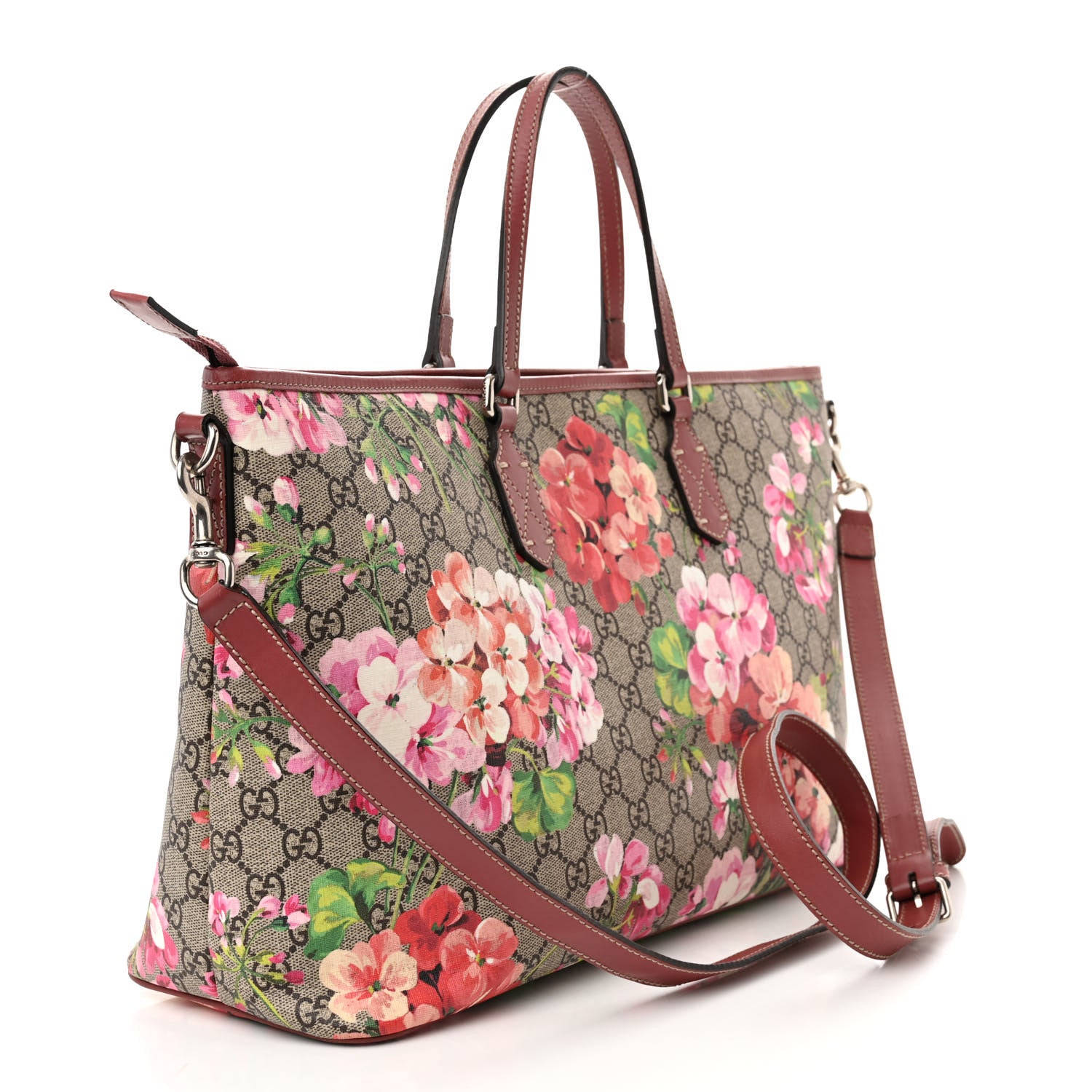 Gucci GG Supreme Monogram Blooms Medium Zippered Tote Beige Multicolor Dry Rose 3 of 18