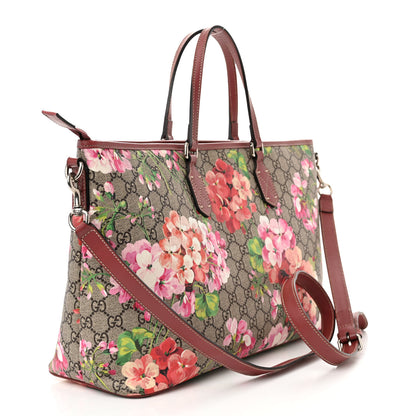 Gucci GG Supreme Monogram Blooms Medium Zippered Tote Beige Multicolor Dry Rose 3 of 18
