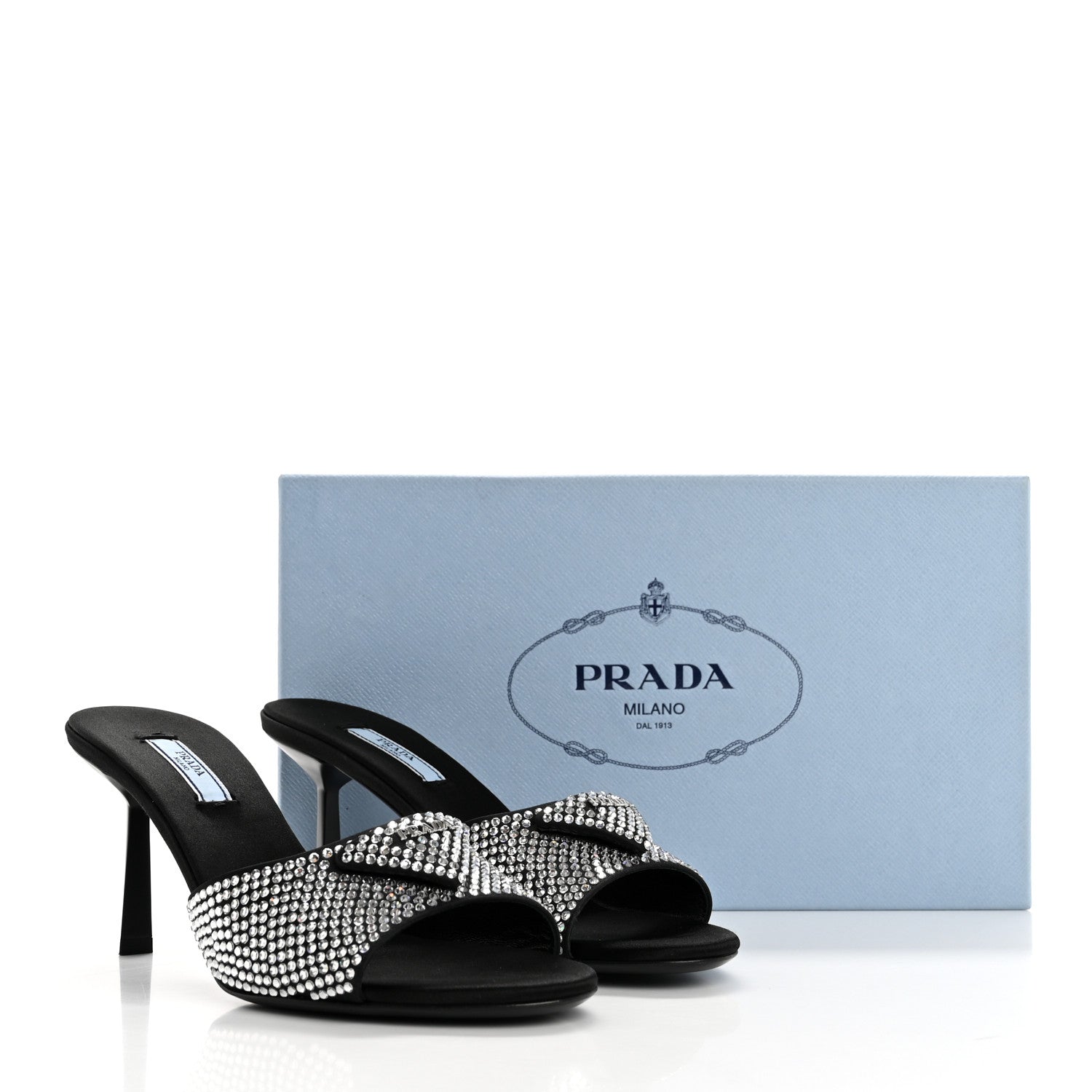Prada Satin Crystal Logo 65mm Slide Sandals 38 Cristal 9 of 9