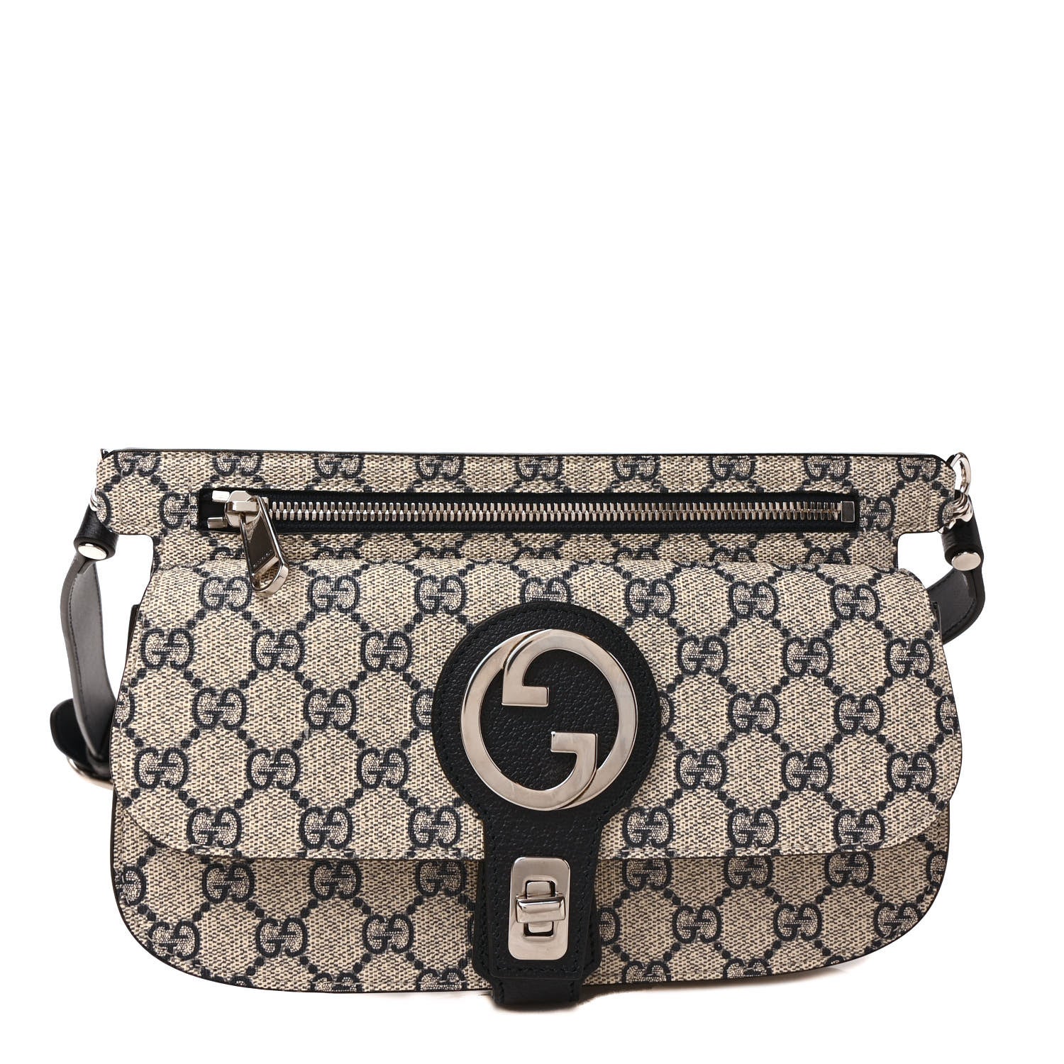 Gucci GG Supreme Monogram Textured Dollar Calfskin Blondie Belt Bag Beige Blue 1 of 10