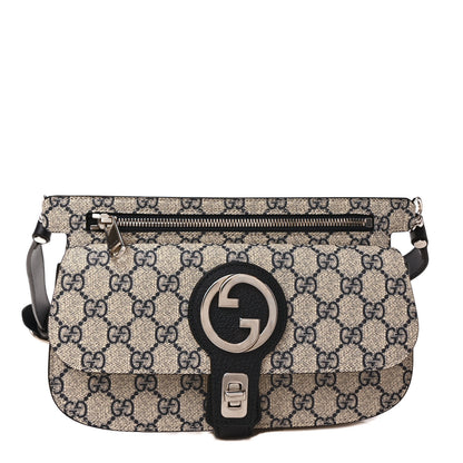 Gucci GG Supreme Monogram Textured Dollar Calfskin Blondie Belt Bag Beige Blue 1 of 10