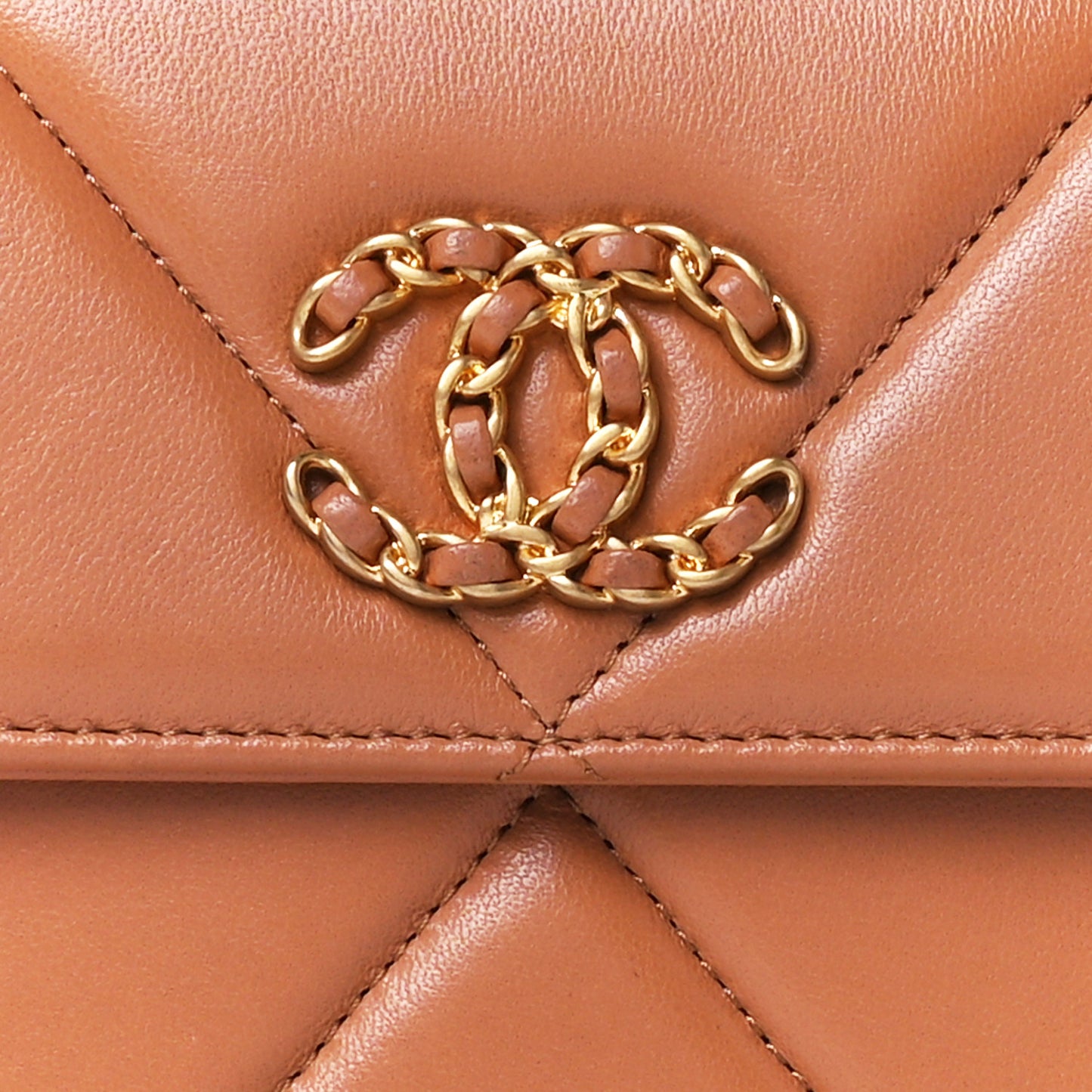 Lambskin Quilted Chanel 19 Flap Wallet Brown