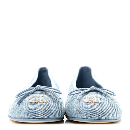 Chanel Denim Quilted Cap Toe CC Ballerina Flats 36.5 Light Blue 3 of 10