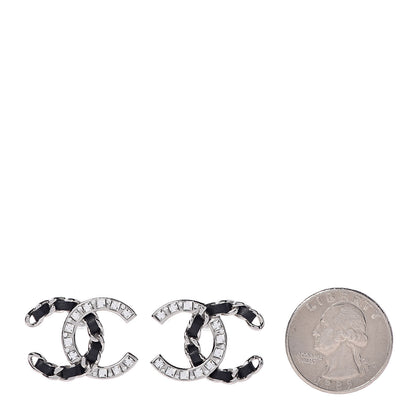 Chanel Crystal Lambskin CC Earrings Silver Black 2 of 5