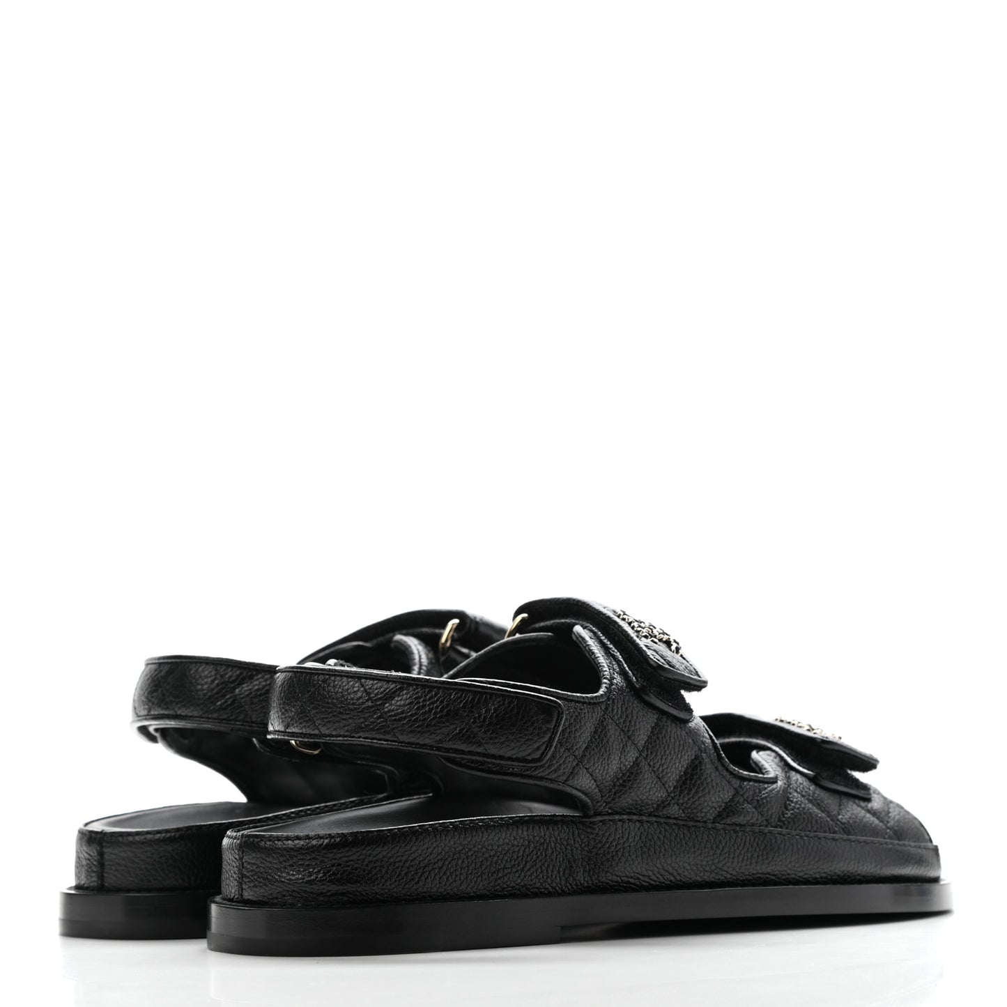 Grained Calfskin Velcro Dad Sandals 38 Black