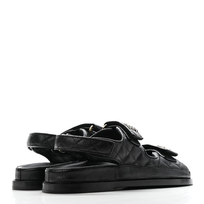 Chanel Grained Calfskin Velcro Dad Sandals 38 Black 4 of 9