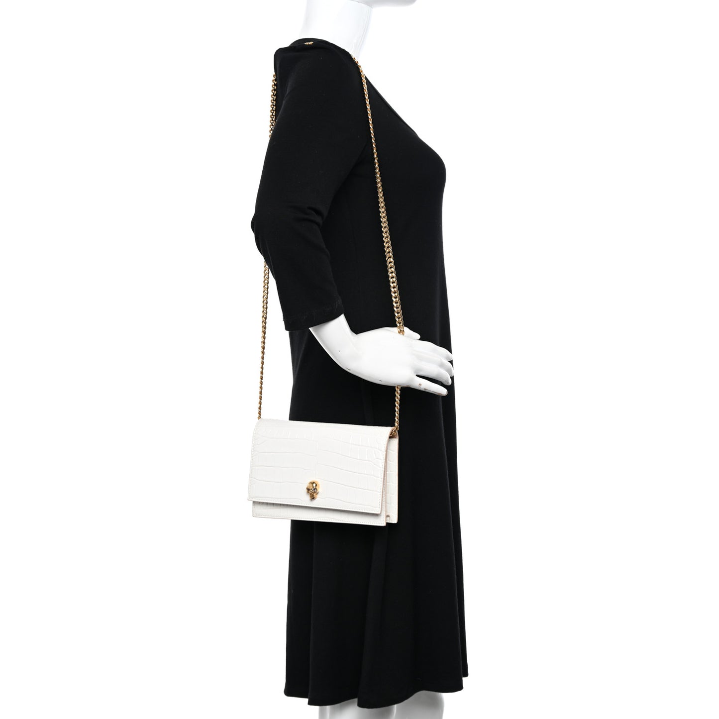 Calfskin Crocodile Embossed Skull Mini Crossbody Bag White