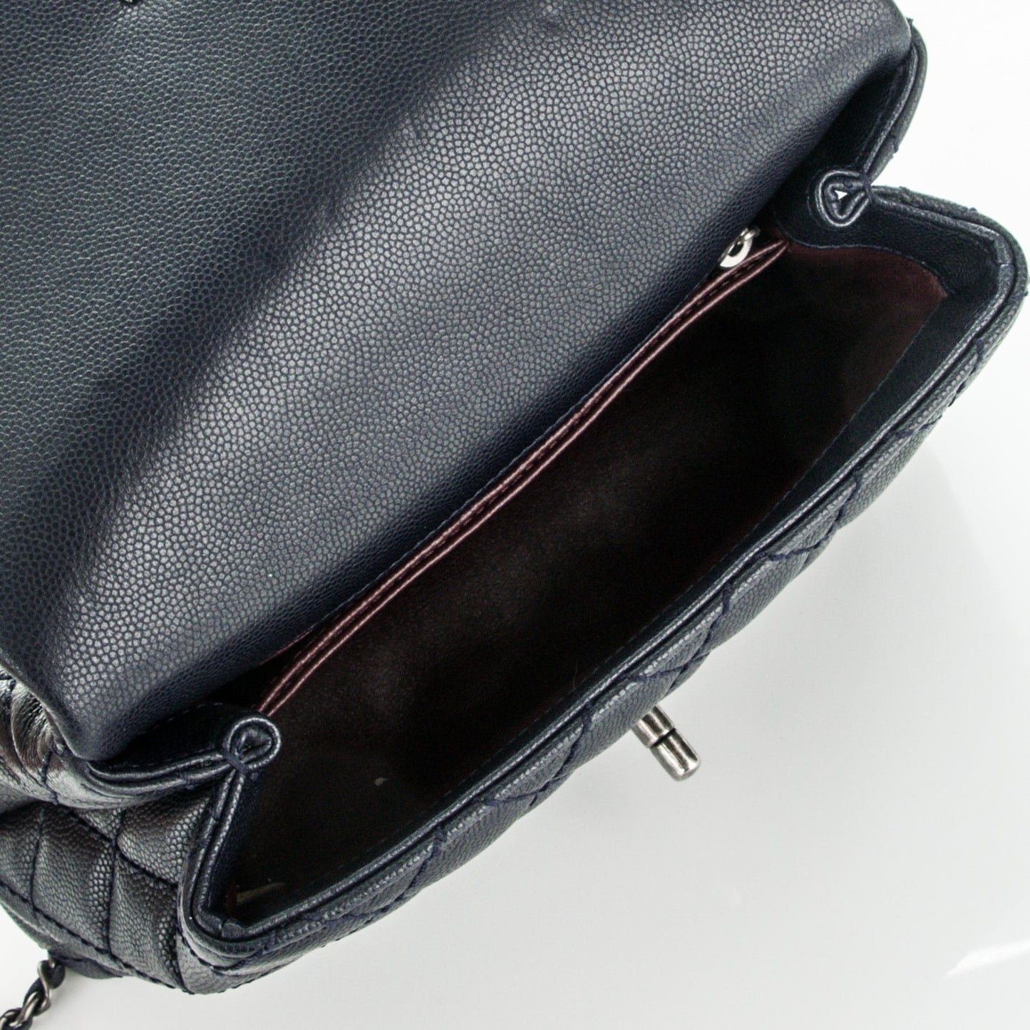 Caviar Lizard Quilted Mini Coco Handle Flap Navy