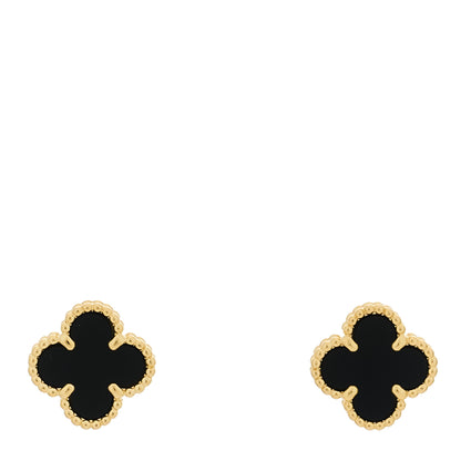 Van Cleef & Arpels 18K Yellow Gold Black Onyx Sweet Alhambra Earrings 1 of 5