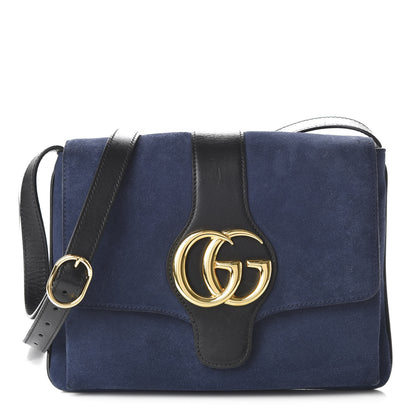 Gucci Suede Medium Arli Flap Shoulder Bag Blue Ink Black 1 of 10