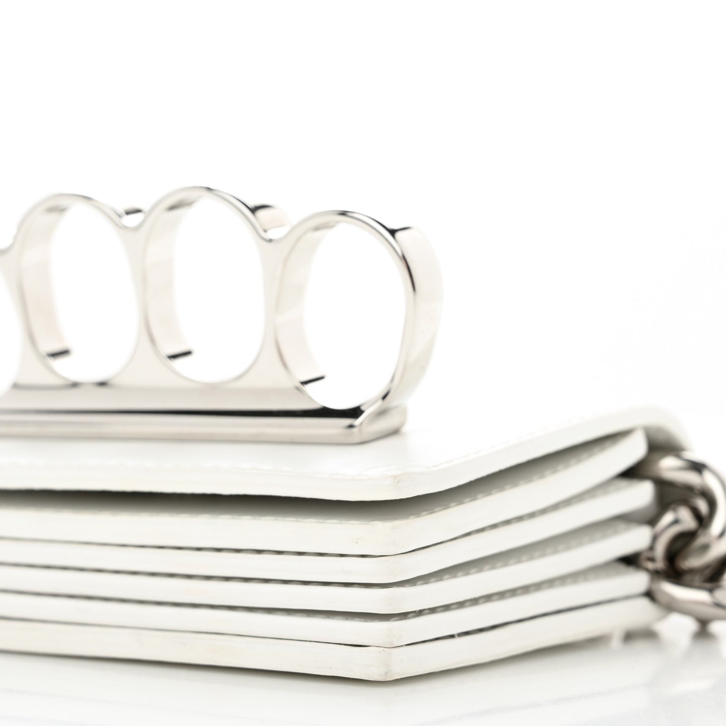 Smooth Calfskin Micro The Four Ring Knuckle Chain Shoulder Bag White
