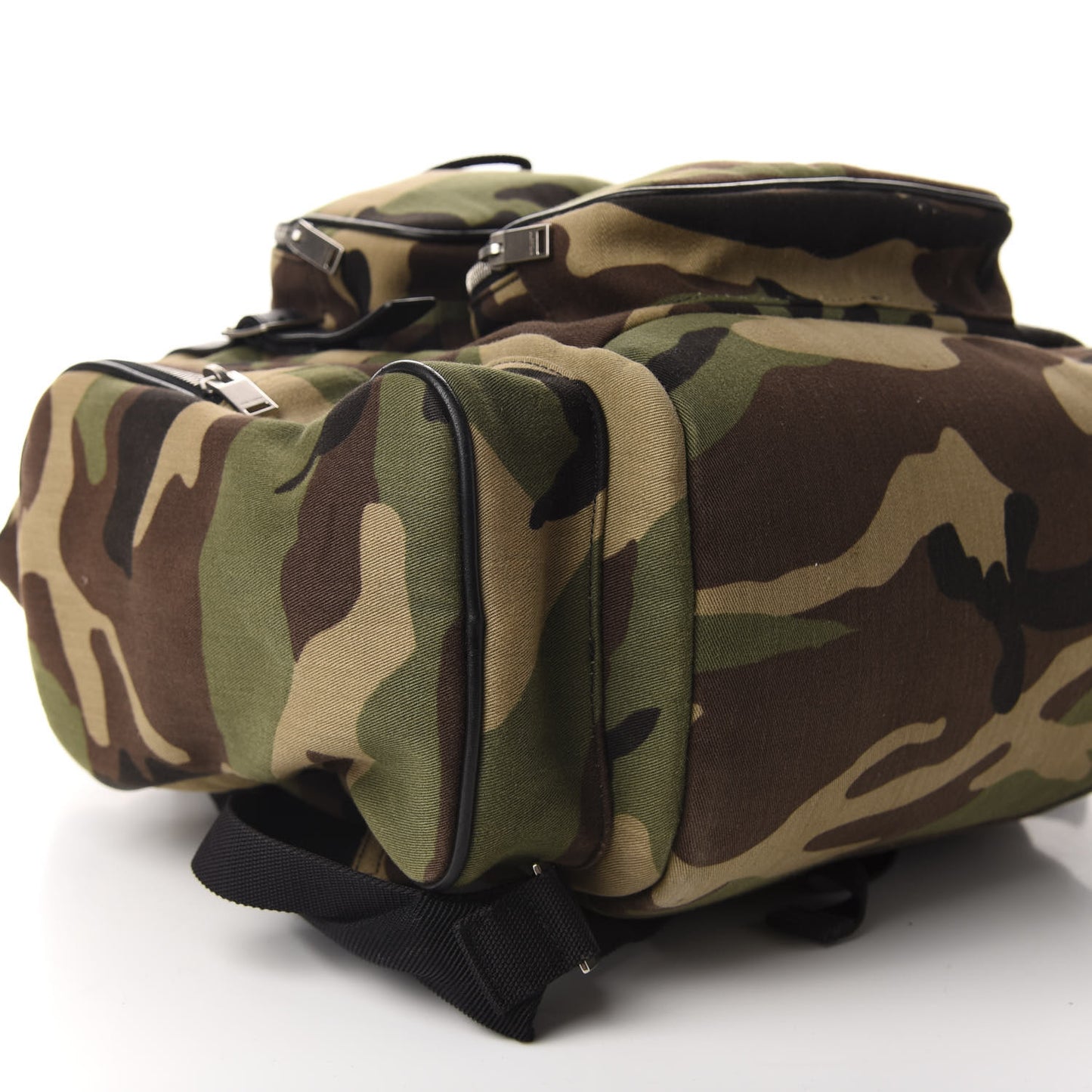 Canvas Calfskin Camouflage Utilitarian Backpack Kaki Black