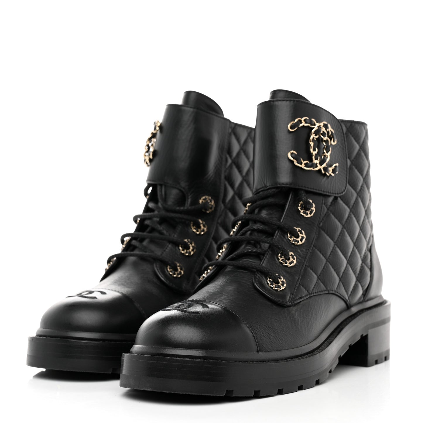 Shiny Goatskin Calfskin Quilted Lace Up Combat Boots 39 Black