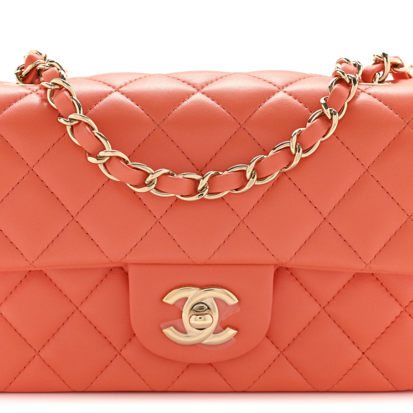Lambskin Quilted Mini Rectangular Flap Orange
