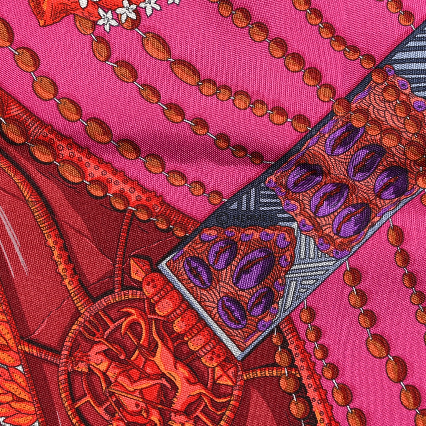 Silk Chemins De Corail Scarf 90 Fuchsia Gris Bordeaux