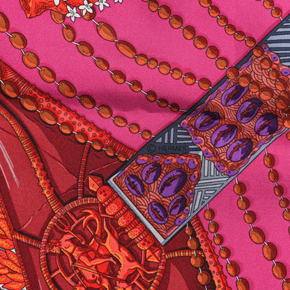 Hermes Silk Chemins De Corail Scarf 90 Fuchsia Gris Bordeaux 4 of 5
