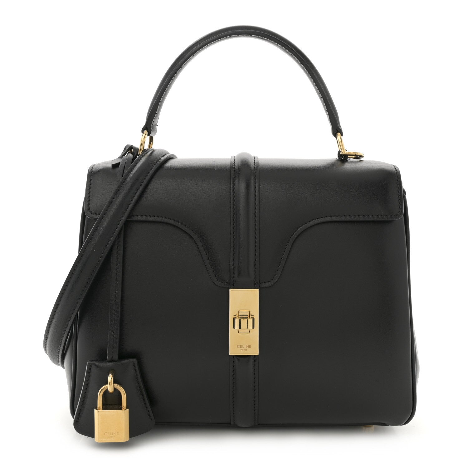 Celine Satinated Calfskin Small 16 Top Handle Bag Black 1 of 10