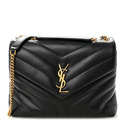 Saint Laurent Calfskin Y Quilted Monogram Small Loulou Chain Satchel Black 1 of 10