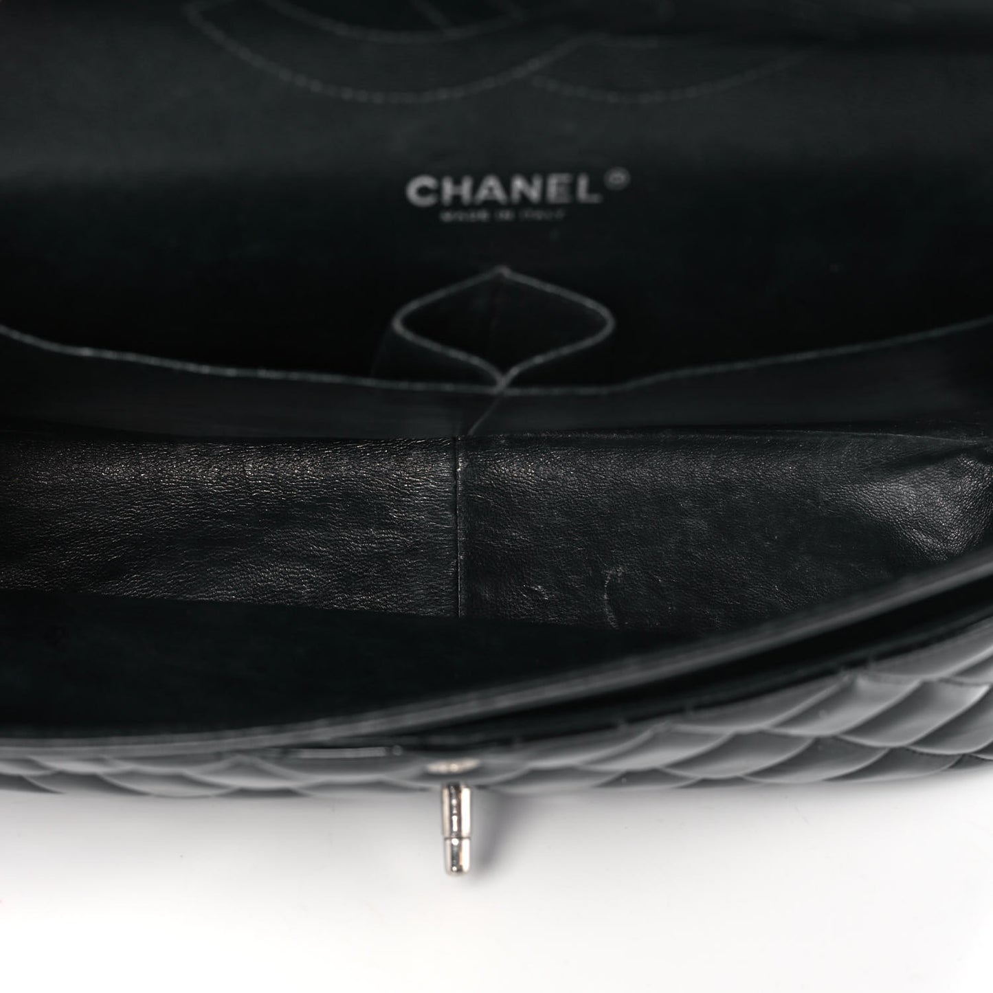 Patent Quilted Jumbo Double Flap Black