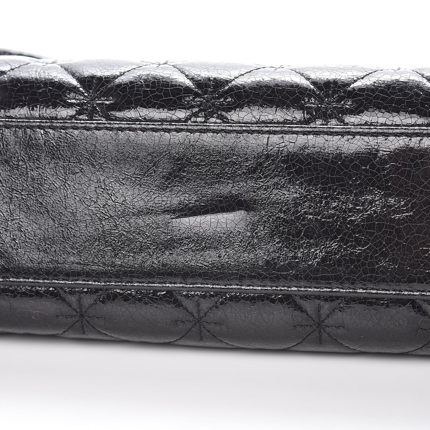 Glazed Crackled Calfskin Quilted Mademoiselle Flap Black