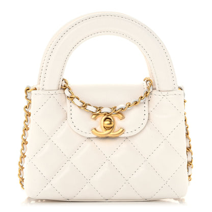 Chanel Shiny Aged Calfskin Quilted Mini Nano Kelly Shopper White 1 of 11