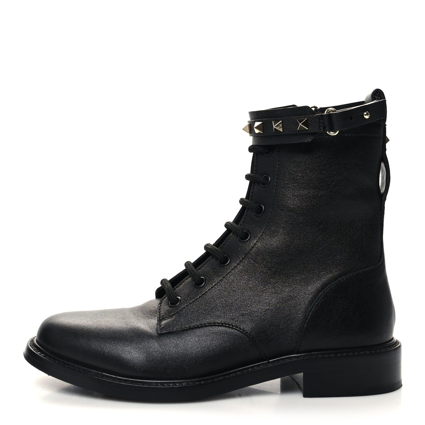 Calfskin Rockstud Combat Ankle Boots 37 Black